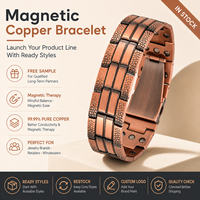 Joyería Magnética de Cobre Puro, Brazalete de Cadena de Tres Filas con Textura Agrietada e Insertos Magnéticos, Venta al Por Mayor