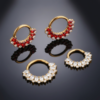 Anneau de piercing en titane ASTM F136 en forme de goutte d'eau avec zircon cubique rouge taille poire, double couche, pour septum, oreille, daith et nez
