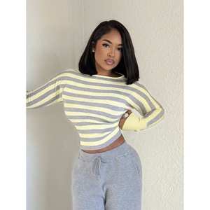 Pull rayé à manches longues multicolore taille S pour femme, coupe courte - Product Image 3