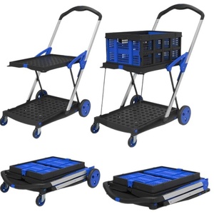 Carrito de Compras Plegable de Plástico con Cajas Azules, Diseño Multicapa, Carro de Transporte de Cuatro Ruedas para Uso en Supermercados - Product Image 3