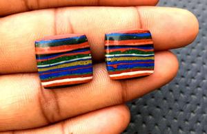 Belle haute qualité 2 pièces ensemble naturel arc-en-ciel calcsilice pierre précieuse en vrac lisse forme carrée Cabochon fabrication de bijoux perles - Product Image 3