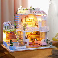 Kit de Niche à Livres en Bois en Gros, Maison de Poupée Miniature DIY à 3 Étages avec LED, Stock en Gros pour Magasins de Cadeaux d'Anniversaire pour Filles