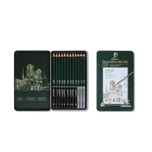 Set di 12 Matite per Artisti Giorgione, Matite per Schizzi e <span class=keywords><strong>Disegno</strong></span> in Scatola di Latta Verde, Grafite e Carboncino per Studenti e Artisti - Product Image 2