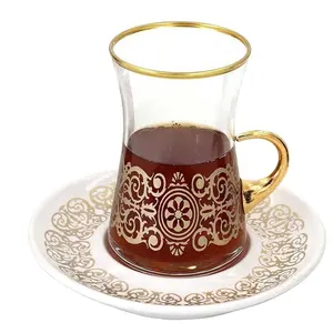 Tazas de té de boda de estilo árabe, vasos y platillos de té turco de 5 oz y tazas de té turco, juegos de café Mira de 6