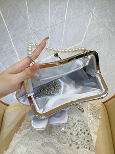 New Chinese Style Open <b>Square</b> Floral Polyester Pearl Wedding Cheongsam Crossbody Evening Bag for Women Portable Tanjing - Product Image 3