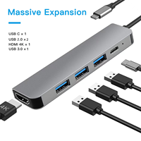 Hub USB-C 5 en 1 avec charge 4K PD 100W pour ports USB 3.0/2.0 2.1, en alliage d'aluminium - En stock