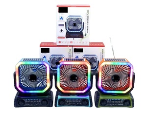 Haut-parleur Bluetooth portable d'extérieur avec panneau solaire, ventilateur rotatif et lumières LED RGB pour le camping et la maison, <span class=keywords><strong>radio</strong></span> portable - Product Image 1