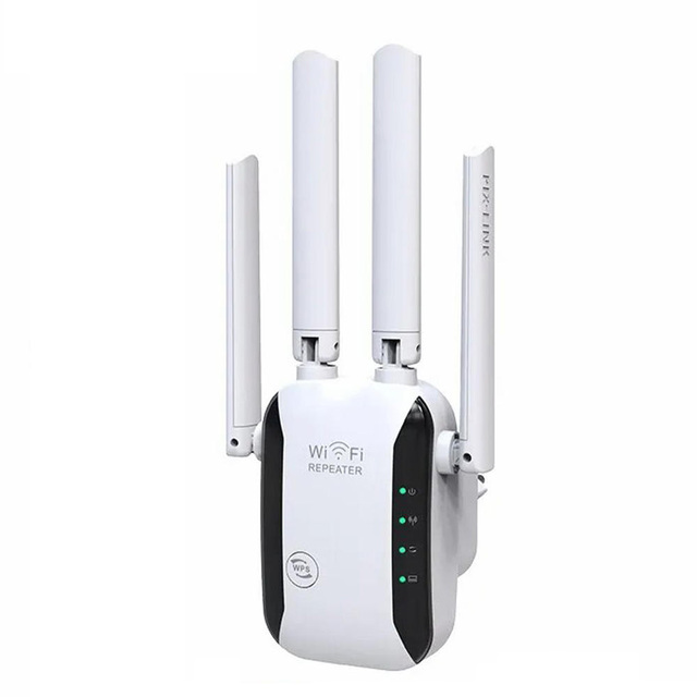 300M 2.4G Home WiFi Repeater Range Extender with Ethernet Port 4 External Antennas WPS & 2 LAN Ports-Wired Firewall & QoS