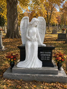 White Marble Angel Design Hand Carved Headstone <b>Polished</b> Surface Traditional Style Outdoor Use - Product Image 6