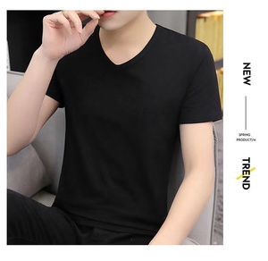 Vente en gros de t-shirts unisexes à col en <span class=keywords><strong>v</strong></span> en polyester 100% vierges pour hommes pour logo personnalisé - Product Image 1