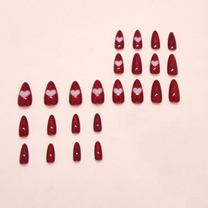 In Vogue Red Press on Nails Amande Moyen Faux ongles avec Love Design Cute Matte Artificial Tips Full Cover - Product Image 4
