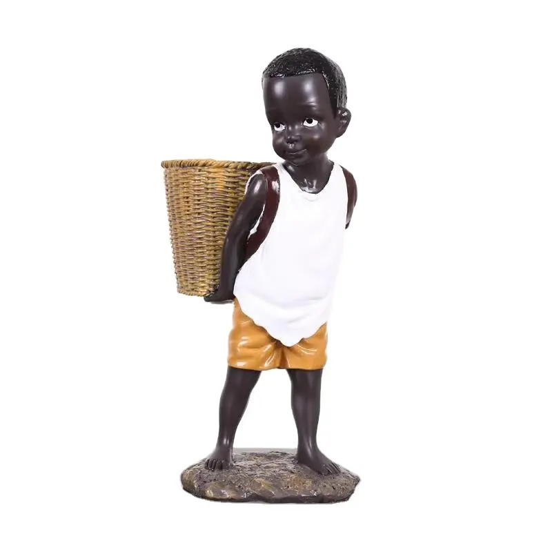 SYLVAN new resin dipinto a mano nero bambini ragazzo statue in resina ornamenti decorazioni per la casa decorazioni africane