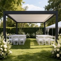 Pergola Aluminium Retraktil Elektrik Model 180, Paviliun Peneduh Matahari Anti Hujan untuk Halaman Belakang
