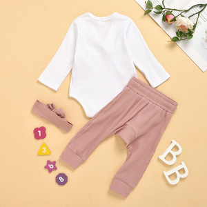 Conjuntos de Ropa para Bebé Recién Nacido al por Mayor, Mameluco de Manga Larga, Pantalones, Diadema, Conjuntos de Ropa de Algodón Tejido para Bebé Niña, 3 Piezas - Product Image 4