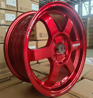 Rines Deportivos Te37 para Autos de Pasajeros, 15 Pulgadas, 4 Orificios, Rines de Aluminio JDM 4x100 Color Rojo Candy para Ford, Honda, Toyota, Mazda