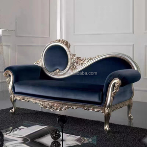 أريكة من أوراق الشمبانيا المخملية باللون الأزرق الداكن أريكة خشبية منحوتة بالطراز الأوروبي - Product Image 6