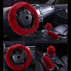 Ensemble de 3 housses de volant en fourrure, véritable peau de mouton, pelucheuse, chaude et moelleuse, accessoires de voiture pour femmes et filles, livraison gratuite - Product Image 5