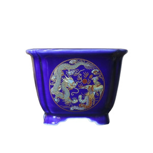 Purple <b>Ceramic</b> Bonsai <b>Pot</b> With Dragon Phoenix Design Small Desktop Planter For Succulents And Green Plants - Product Image 5