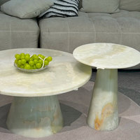 Table basse ronde en marbre vert, table basse en onyx vert, ensemble de tables basses modernes imbriquées