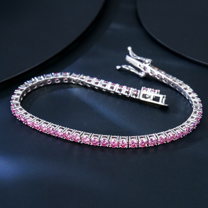 Classic 2mm 3mm Pink Moissanite Tennis <b>Bracelet</b> Women's Jewelry <b>Gemstone</b> & Diamond 925 Sterling Silver Link Chain <b>Bracelet</b> - Product Image 1
