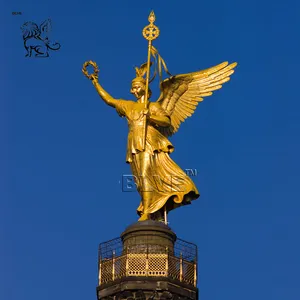 BLVE Customized Outdoor Decorative Large Lady Statue Golden Shiny Pillar Top Bronze Angel Sculpture