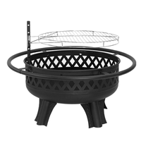 Brasero extérieur rond en fonte noire de 32 pouces pour brûler du bois avec grilles de cuisson BBQ, conception sans fumée