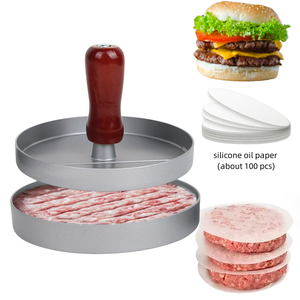 Prensa Manual para Hamburguesas Mini, <span class=keywords><strong>Fácil</strong></span> de Desmoldar, Antiadherente, con Mango de Madera, Molde de Aleación de Aluminio para Hacer Hamburguesas Caseras - Product Image 1