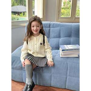 Child Star Circle Girls Cable Knit Cardigan Heart Design Soft Sweater Full Sleeve Crew Neck Autumn Wear - Product Image 4
