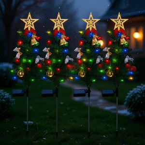 Lampes solaires pour arbre de Noël, 4 packs, décorations de jardin LED multicolores avec mode clignotant constant, lampes à piquet - Product Image 2