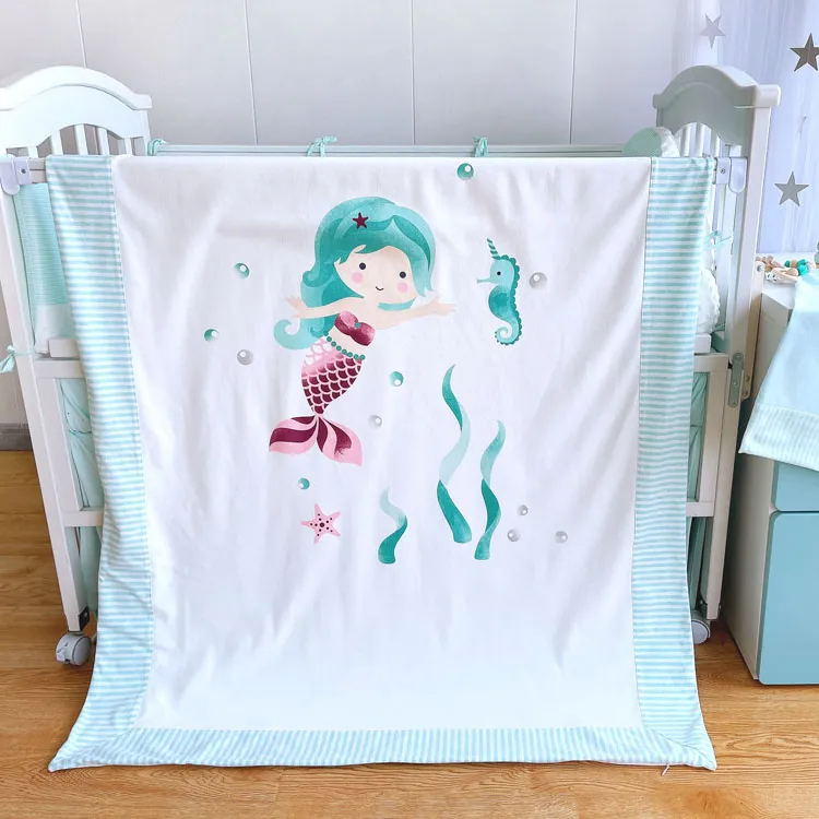 Customized New Born Baby Cot Bedding Sets Girl For Infants Bed Premium Green Quilt Cover