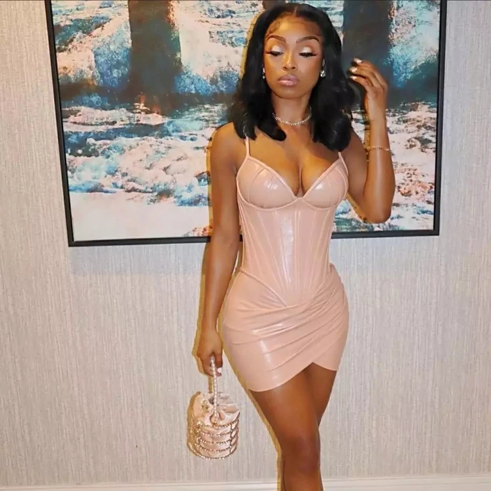 Sexy Mini Dress - Black Leather for Birthday Party Performance