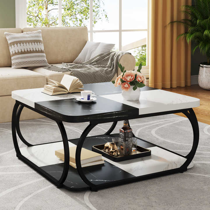39" Living Room Low Height Coffee Table 2tier Shelves Central Cocktail