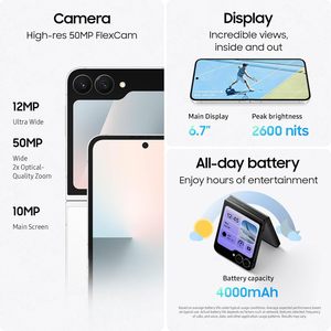 Samsung Galaxy Z Flip7 FE 128 Go 6,7 pouces AMOLED Smartphone pliable débloqué Android 16 OneUI 8 8 Go de RAM Taux de rafraîchissement 120 Hz - Product Image 5