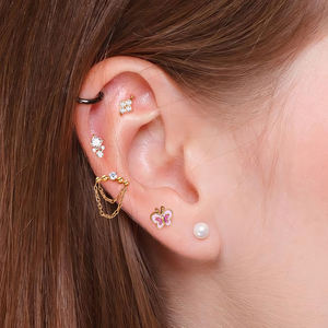 Toposh плоская спинка, модные хрящи ASTM F136, стержни с внутренней резьбой, титановые серьги с бриллиантами, серьги для пирсинга, ювелирные изделия - Product Image 6