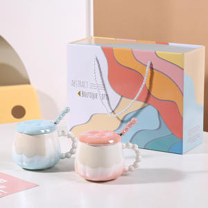 Trending Parel Glazuur Keramische Mok Met Deksel En Lepel Van Hoge Kwaliteit Hittebestendige Keramische Beker Voor Vrouwen En Koppels - Product Image 1