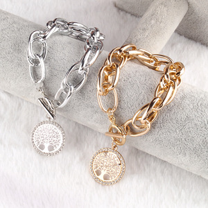 Fashion Geometric <b>Tree</b> of Life Bezel Set Rhinestone Bracelet Zinc Alloy Chain Jewelry Gift for Women - Product Image 2