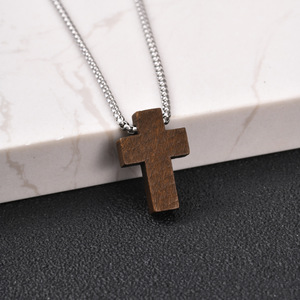 Religious Wood Cross Stainless Steel Chain Necklace Bulk Christian Gift for Men <strong>Women</strong> Bible Verse Party Favor Pendant <strong>Crucifix</strong> - Product Image 1