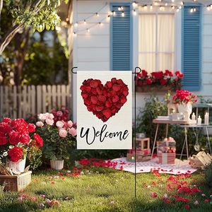 علم حديقة لعيد الحب مقاس 12×18 بوصة، تصميم مزدوج الجانب بزهور وقلوب، زينة ترحيبية للساحة الخارجية - Product Image 5