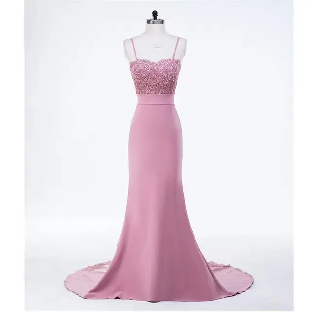 2022 Halter Back High Quality Wedding Guest Dress Satin Cheap Halter Mermaid Lace Pink Wedding Bridesmaid Dress