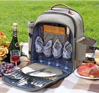Sac à dos de pique-nique pour 4 personnes avec couverture, glacière isotherme et pochette à vin (matériau PE 5x11x14 pouces 6,59 lb) (Beige poudré)