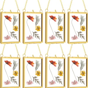 Artesanías de vidrio Flores prensadas 3,5X2,5 pulgadas Marcos DE FOTOS flotantes dobles Marco DE FOTOS colgante de aluminio con decoración de pared de cadena - Product Image 6