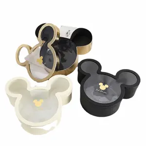 Luxury custom mickey mouse shaped chocolate flower boxes surprise gift packing box for flowers and chocolates with clear top lid