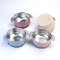 Vaisselle ronde pour enfants divisée en compartiments, assiettes en acier inoxydable pour bébé, manchons en silicone avec ventouses