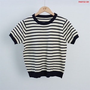 <span class=keywords><strong>Elegante</strong></span> Maglione Estivo Casual a Righe con Collo Tondo e Maniche Corte per <span class=keywords><strong>Donna</strong></span>, Produzione Personalizzata - Product Image 1