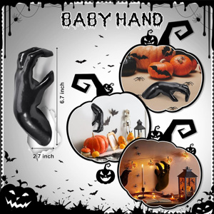 Décorations d'Halloween et de Noël, lot de 3 mains effrayantes en bois à fixer au mur avec bougies éclairées - Product Image 6
