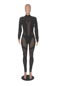 Gx0233 Spring Waterproof Eco-Friendly Solid Fashion Sexy <strong>Playsuits</strong> and Bodysuit See Through Women Long Sleeve <strong>Mesh</strong> Jumpsuits - Product Image 3