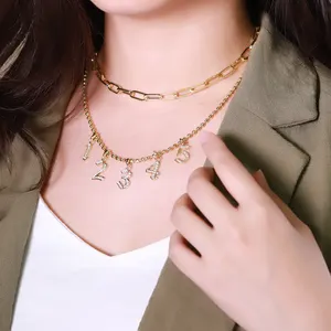 KRKC Liontin Angka CZ Cantik, Kalung Rantai Choker Perhiasan Personalisasi Lucu dengan Liontin untuk Wanita Remaja Perempuan