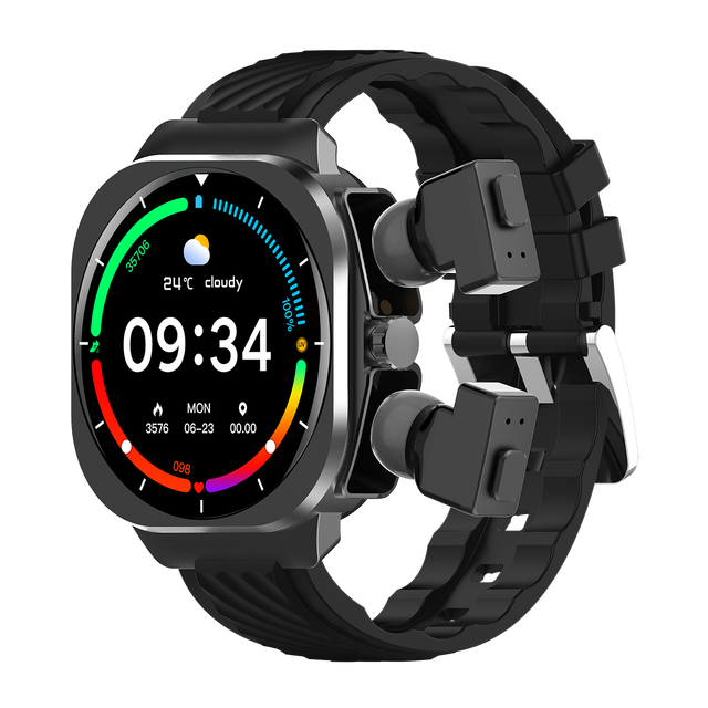 Fashion AIMB-Z19 Factory 2 in 1 Fashion TFT Fitness Heart Rate Sports BT Call Music Men's TWS Smart Watch with Wireless Earbuds