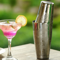 Ensemble de shaker à cocktails en acier inoxydable 9 pièces, combo shaker Boston Cobbler avec doseur, passoire, pilon, becs verseurs, kit de barman