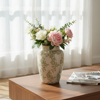 Vase décoratif en porcelaine crème blanc avec bordure marron, style shabby chic minimaliste, cylindrique, vert sauge, pour fleurs, marque ARM LVG